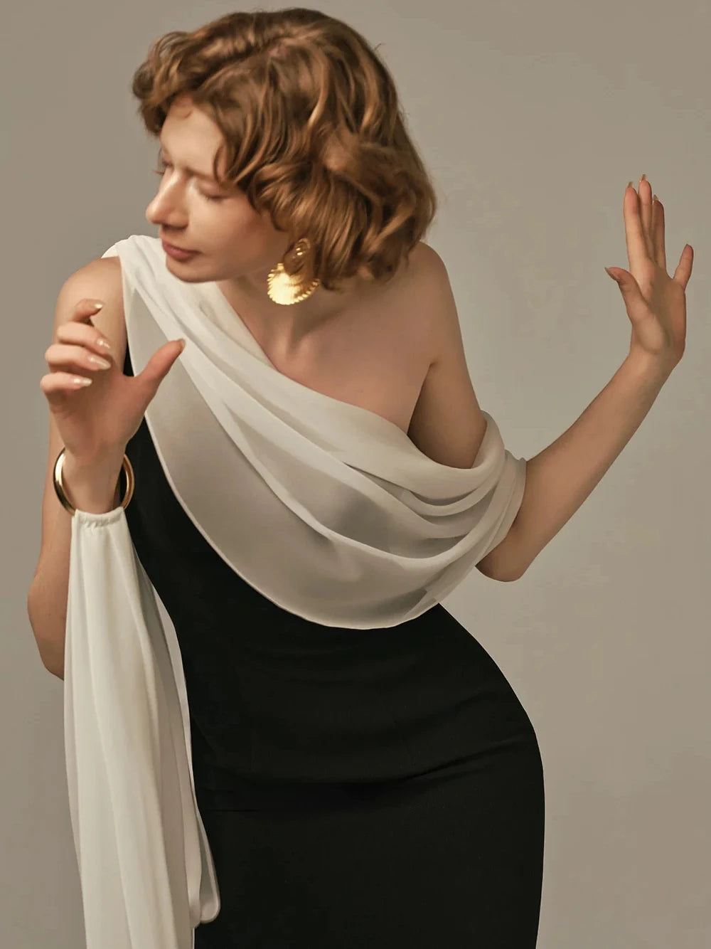 Two-Tone One-Shoulder Satin Prom Gown