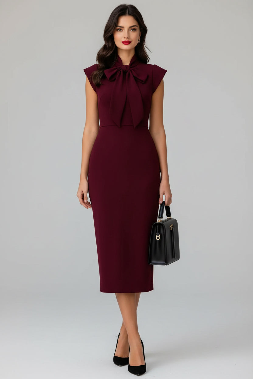 Bow Tie Neck Bodycon Midi Dress