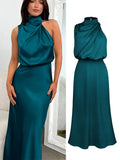 Silk Satin Sleeveless Evening Dress