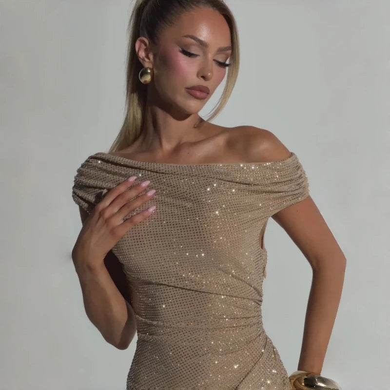 Elegant One-Shoulder Sequin Evening Gown | Backless Slim-Fit Long Dress