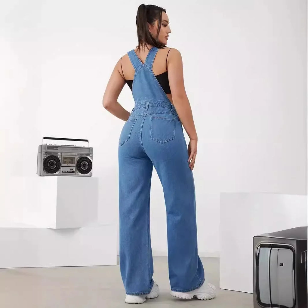 Sleeveless Adjustable Strap Baggy Denim Bib Overall with Cargo Pockets