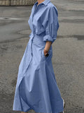 Puff Sleeve Casual Maxi Shirt Dress