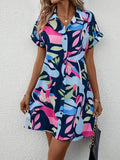 2025 New Summer Everyday Casual Women's Short Sleeve Shirt Dress  Sweet Fashion Single-breasted Dress Floral Print Elegant Dress