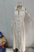 Commuter Button Sleeveless Blazer Maxi Dress Women Dot Office Lady Ankle Length Loose Fit Spliced Button Print Casual Daily Wear