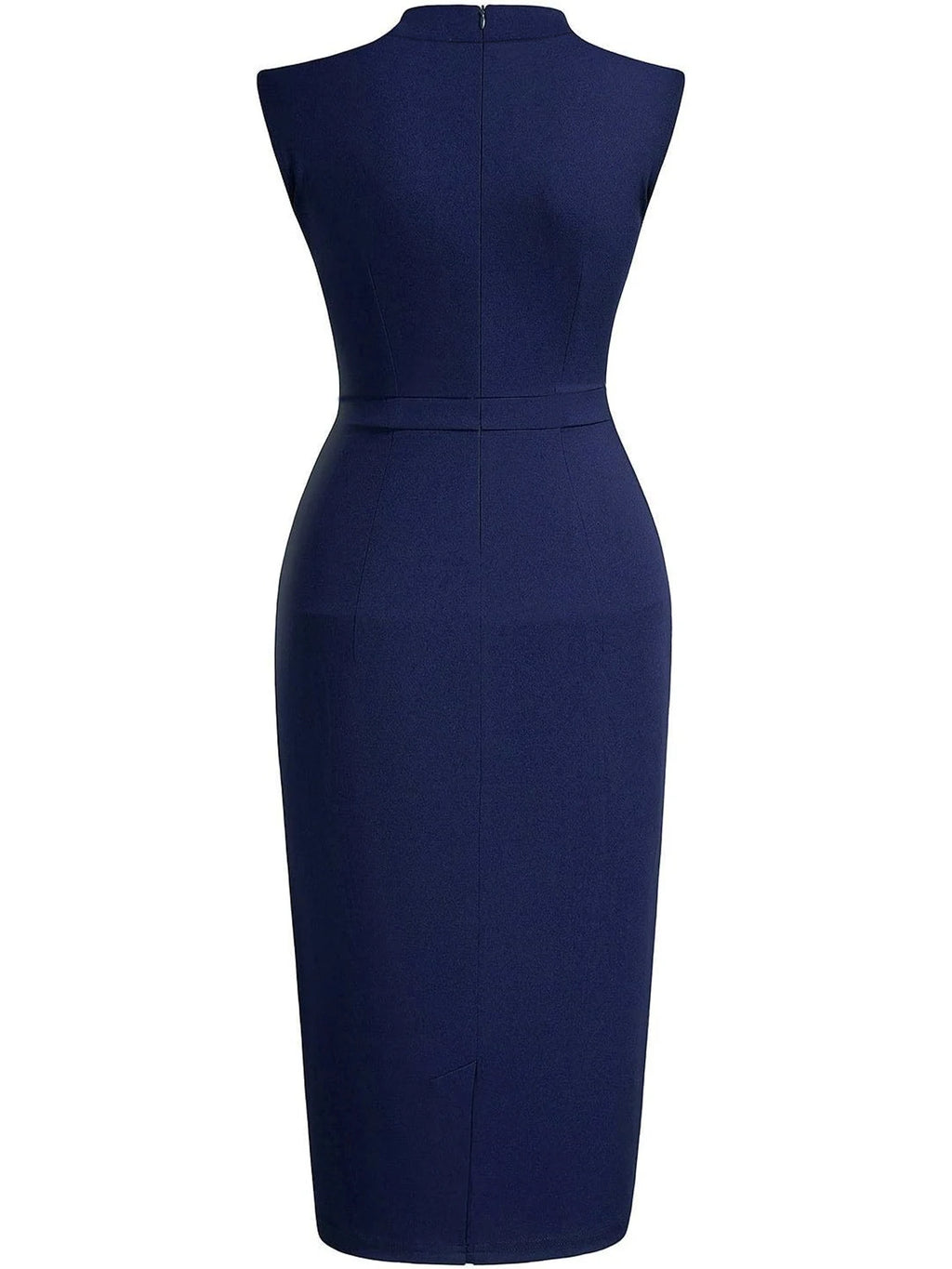 Women Sleeveless Ruched Vintage Slim Work Office Cocktail Party Knee Length Sheath Bodycon Pencil Slim Dress