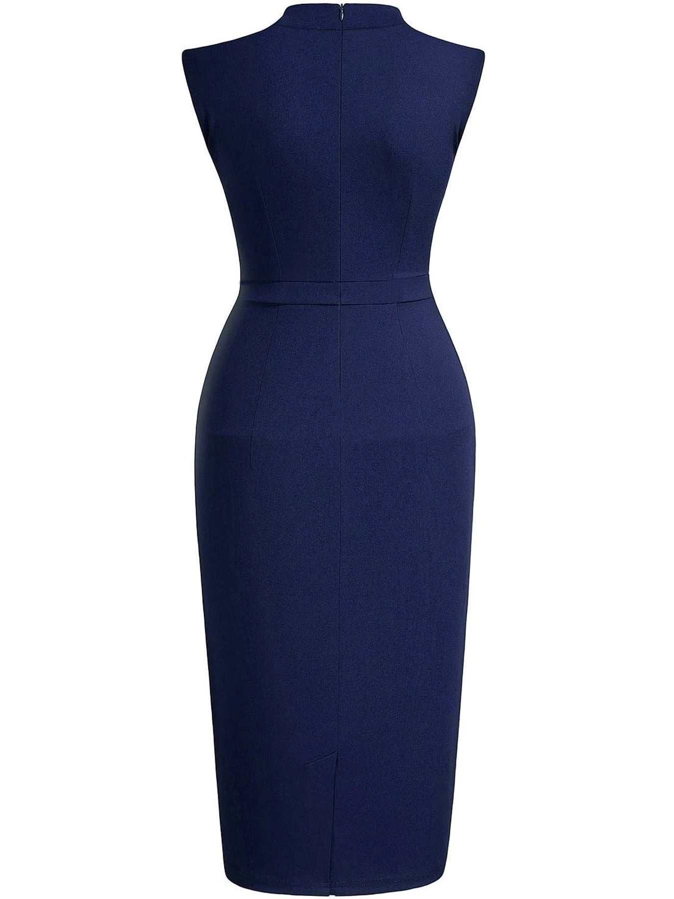 Women Sleeveless Ruched Vintage Slim Work Office Cocktail Party Knee Length Sheath Bodycon Pencil Slim Dress