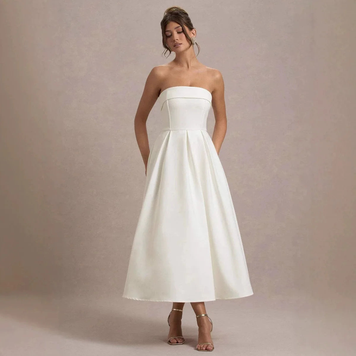 Strapless High-Waist A-Line Evening Gown – Bodycon Ball Dress