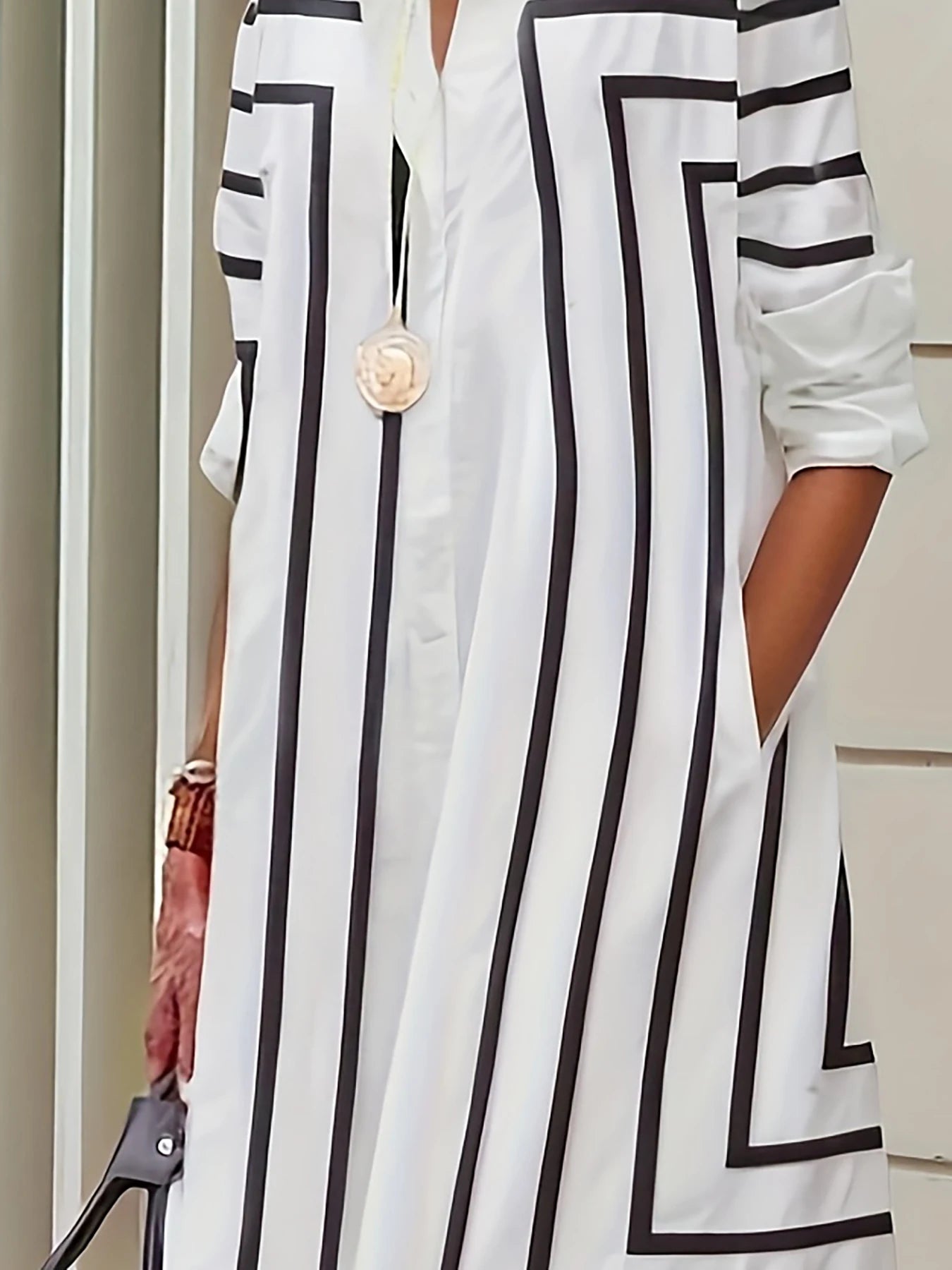Black & White Striped Button Shirt Dress