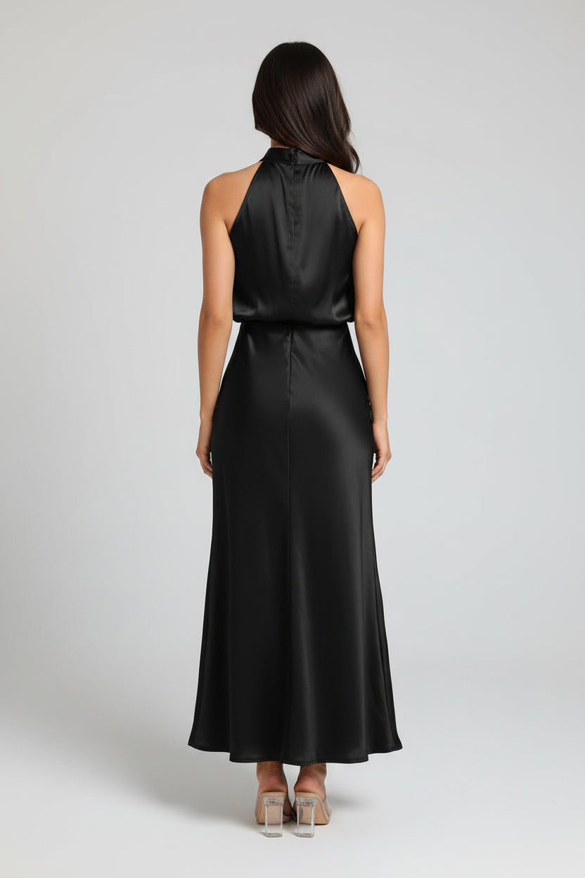 Silk Satin Sleeveless Evening Dress