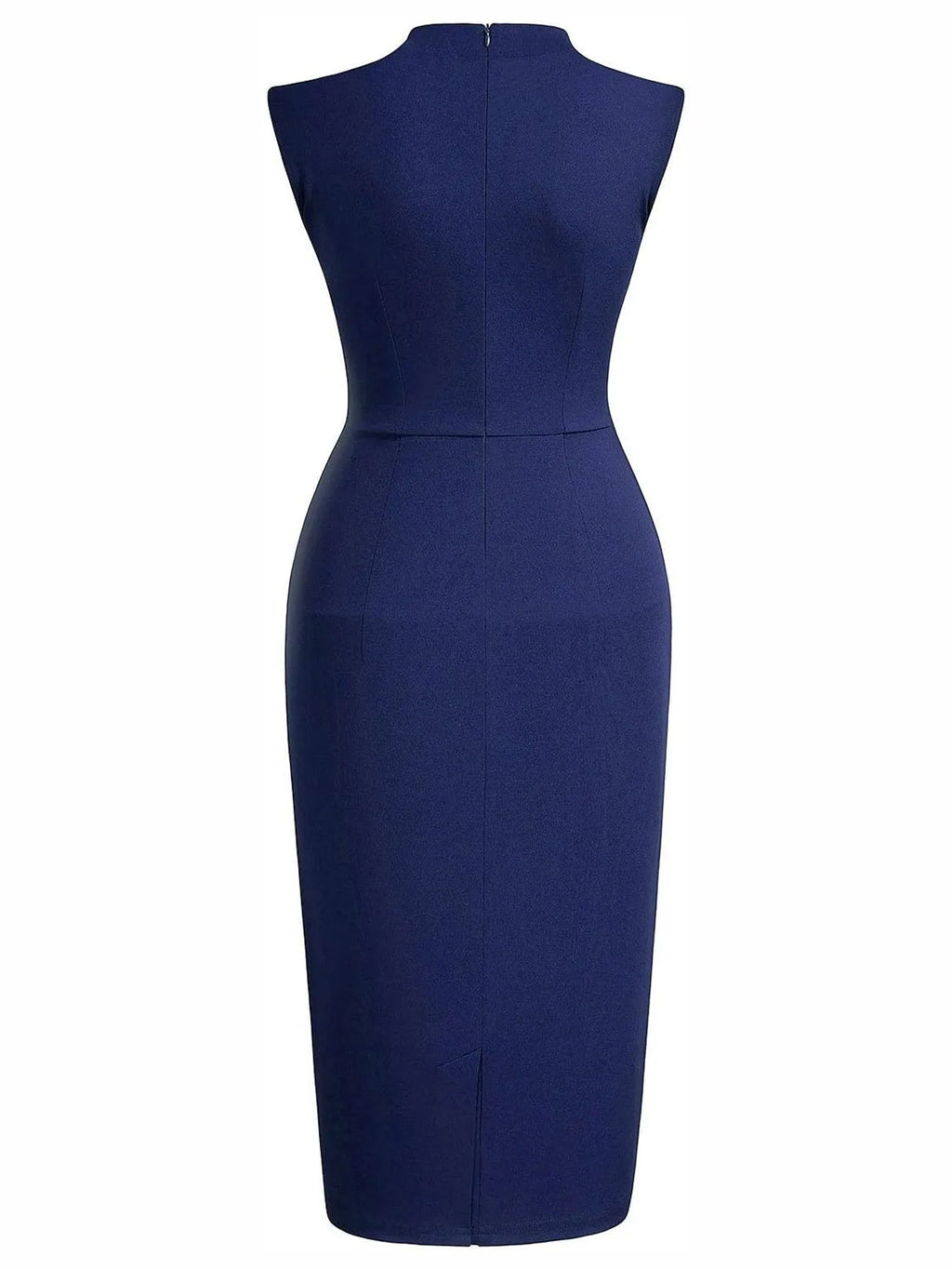 Women Elegant High Neck Sleeveless Summer Knee Length Bodycon Dress Slim Fit Belted Pencil Dress Solid Color Office Work Busines