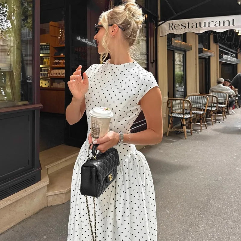 Vintage Polka Dot High-Waist Sleeveless Maxi Dress