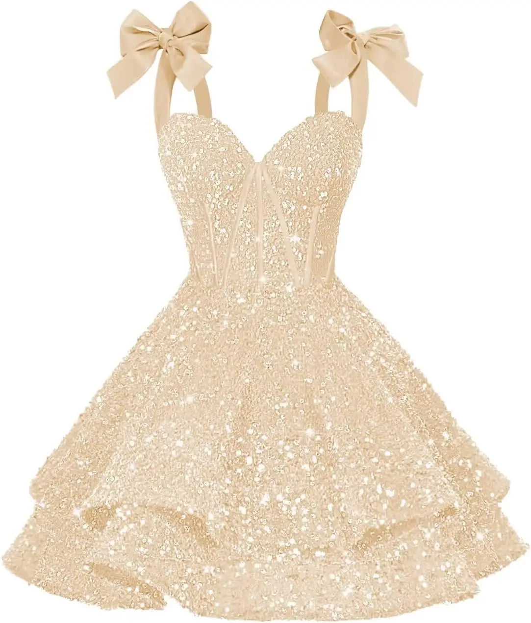 Sparkly Sequin Bows Homecoming Dresses 2026 Short Spaghetti Straps Tiered Satin Sweet Prom Cocktail Dress Graduation Dress