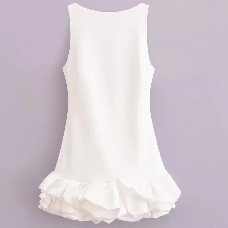 Off-Shoulder Ruffle Backless Mini Dress – Sleeveless, Bodycon