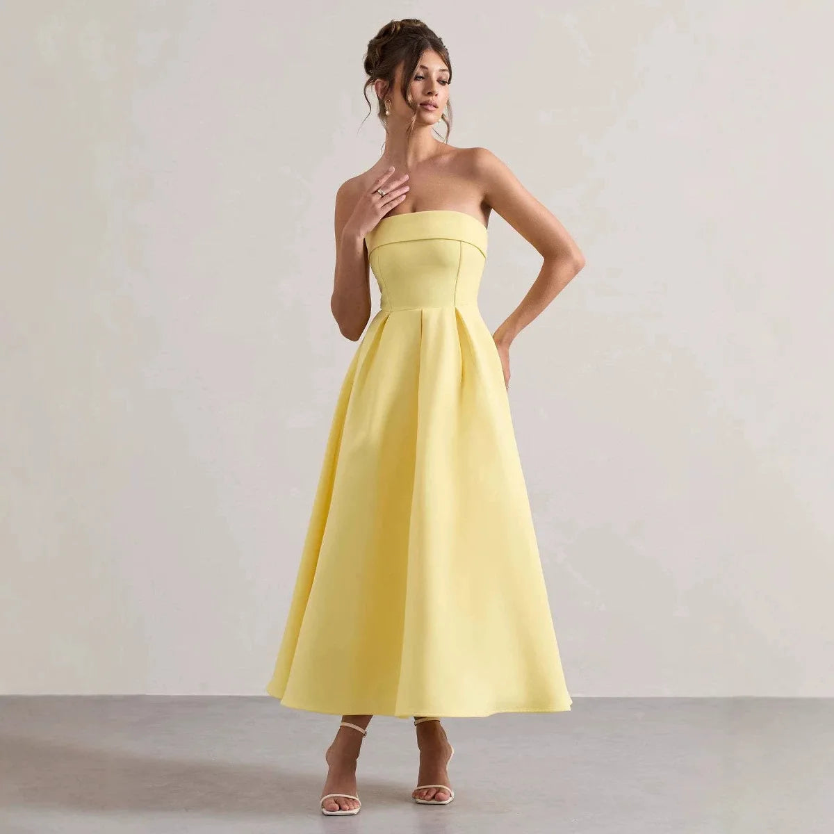 Strapless High-Waist A-Line Evening Gown – Bodycon Ball Dress