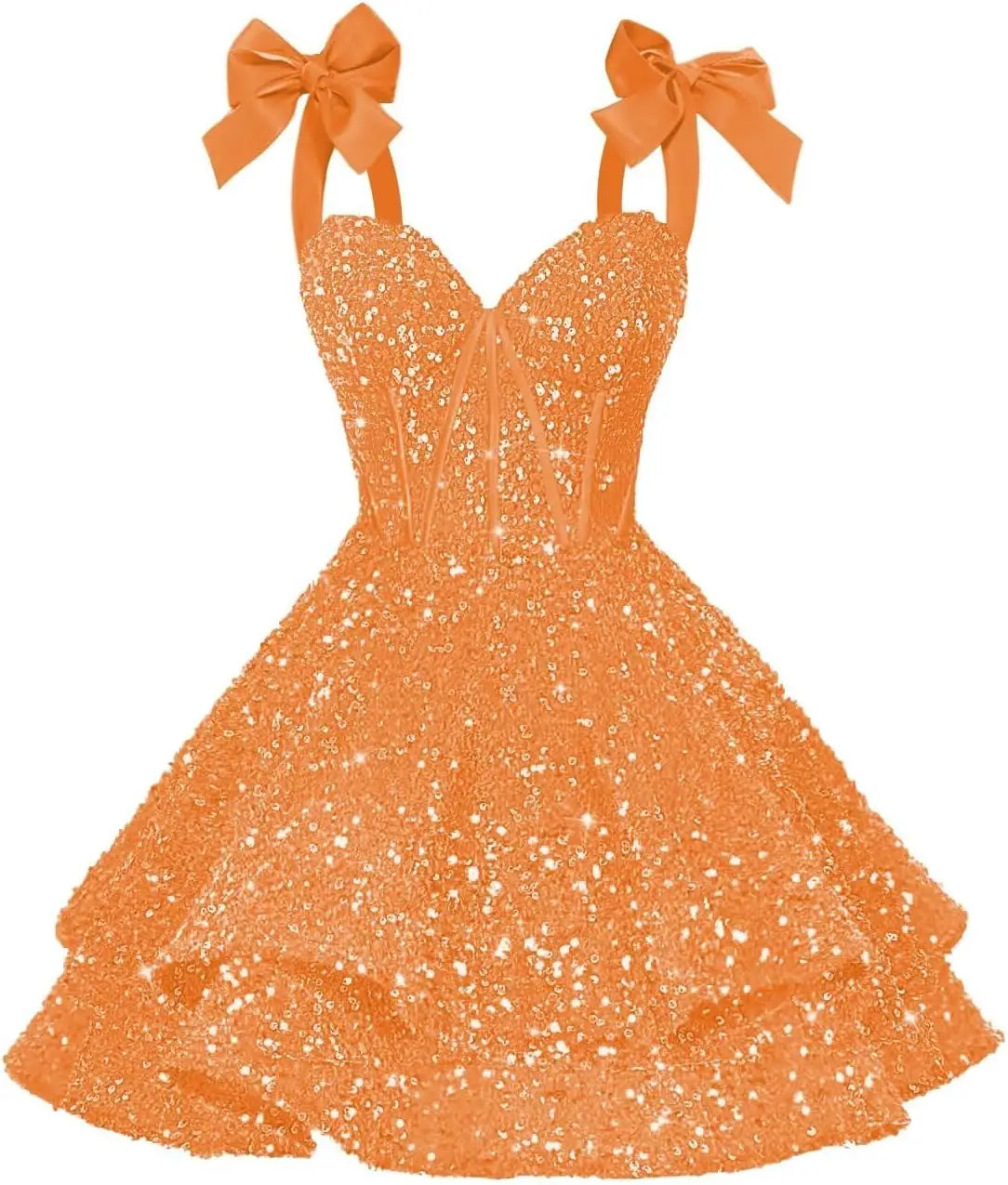 Sparkly Sequin Bows Homecoming Dresses 2026 Short Spaghetti Straps Tiered Satin Sweet Prom Cocktail Dress Graduation Dress