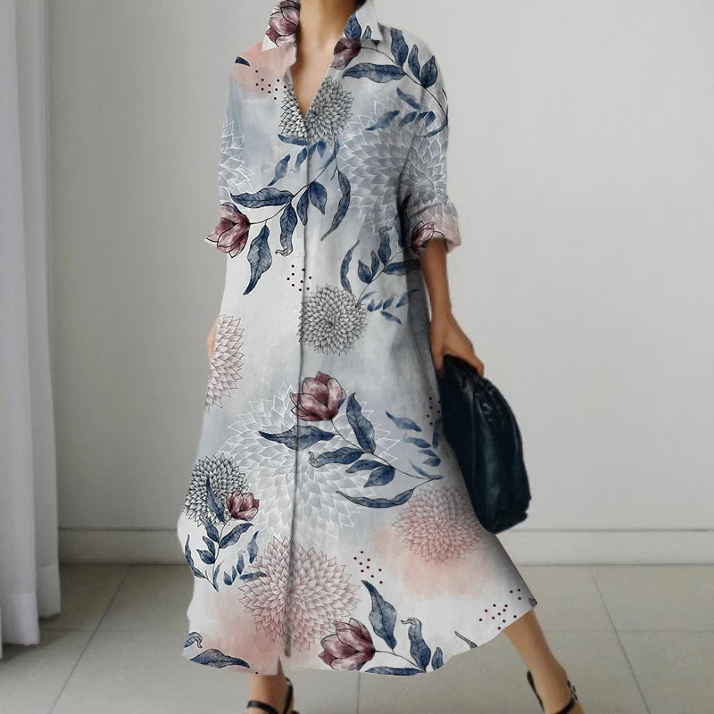 Casual Long Oversized Loose Long Sleeve Shirt Dresses Women's Elegant Repeatable V Neck Holiday Dresses 2023 Autumn