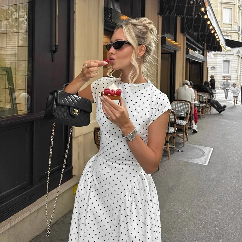 Vintage Polka Dot High-Waist Sleeveless Maxi Dress