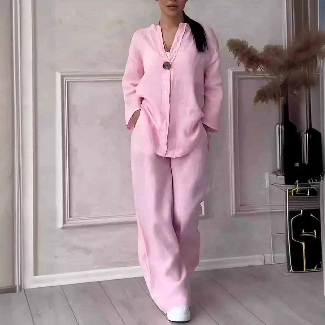 Long Sleeve Blouse & Wide Leg Pant Set