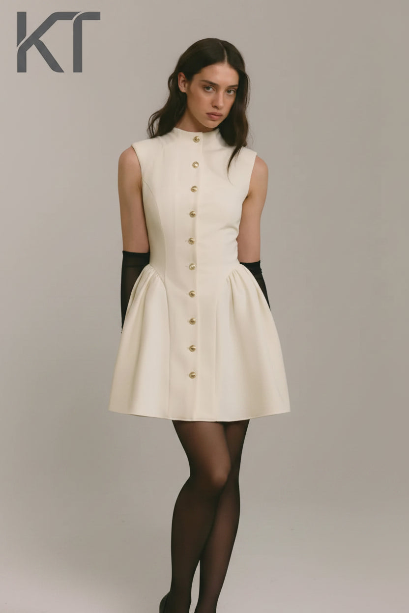 Mandarin Collar Bow Sheath Mini Dress