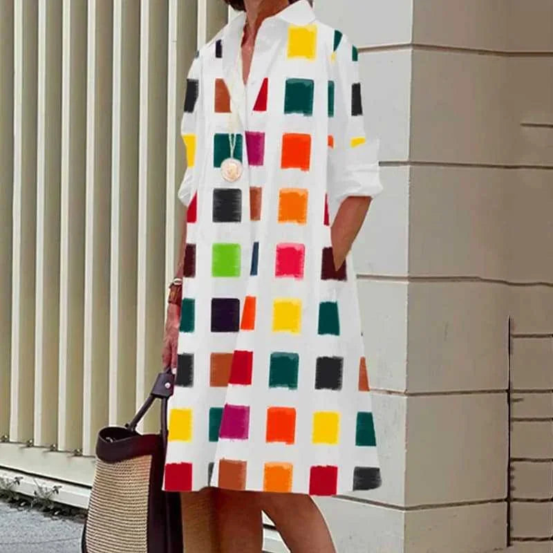 Printed Long Sleeve Cardigan Midi Dress