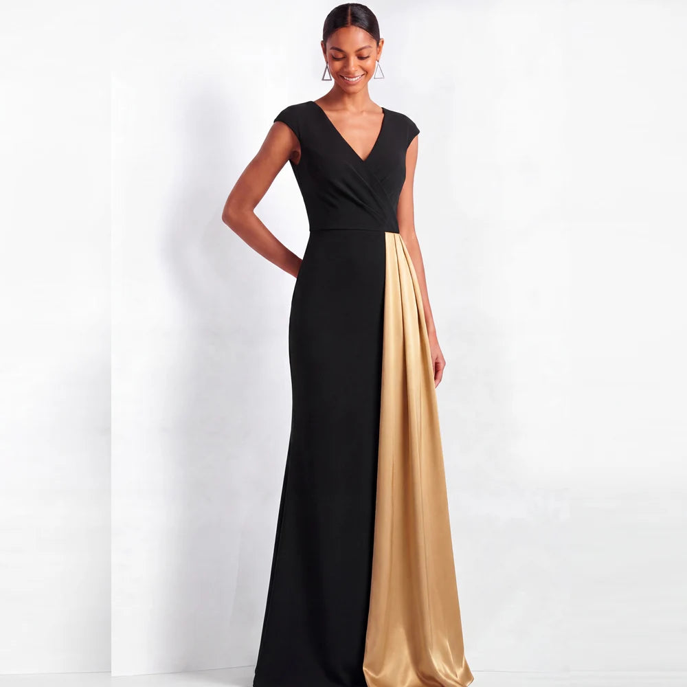 Elegant Evening Dress Customized Sexy V Neck Sleeveless A Line Draped Contrast Color Women Prom Gown Bridesmaid Party Dresses