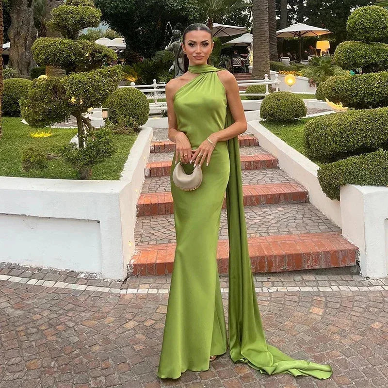 Women's Dress Temperament Elegant Satin Off-the-shoulder Sleeveless Ribbon Party Dress