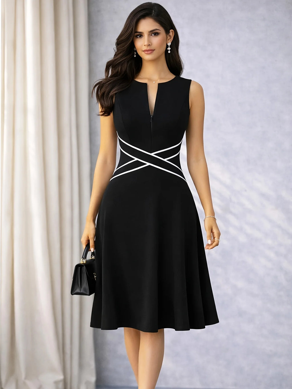 Front Zip Slim Fit & Flare Swing Dress
