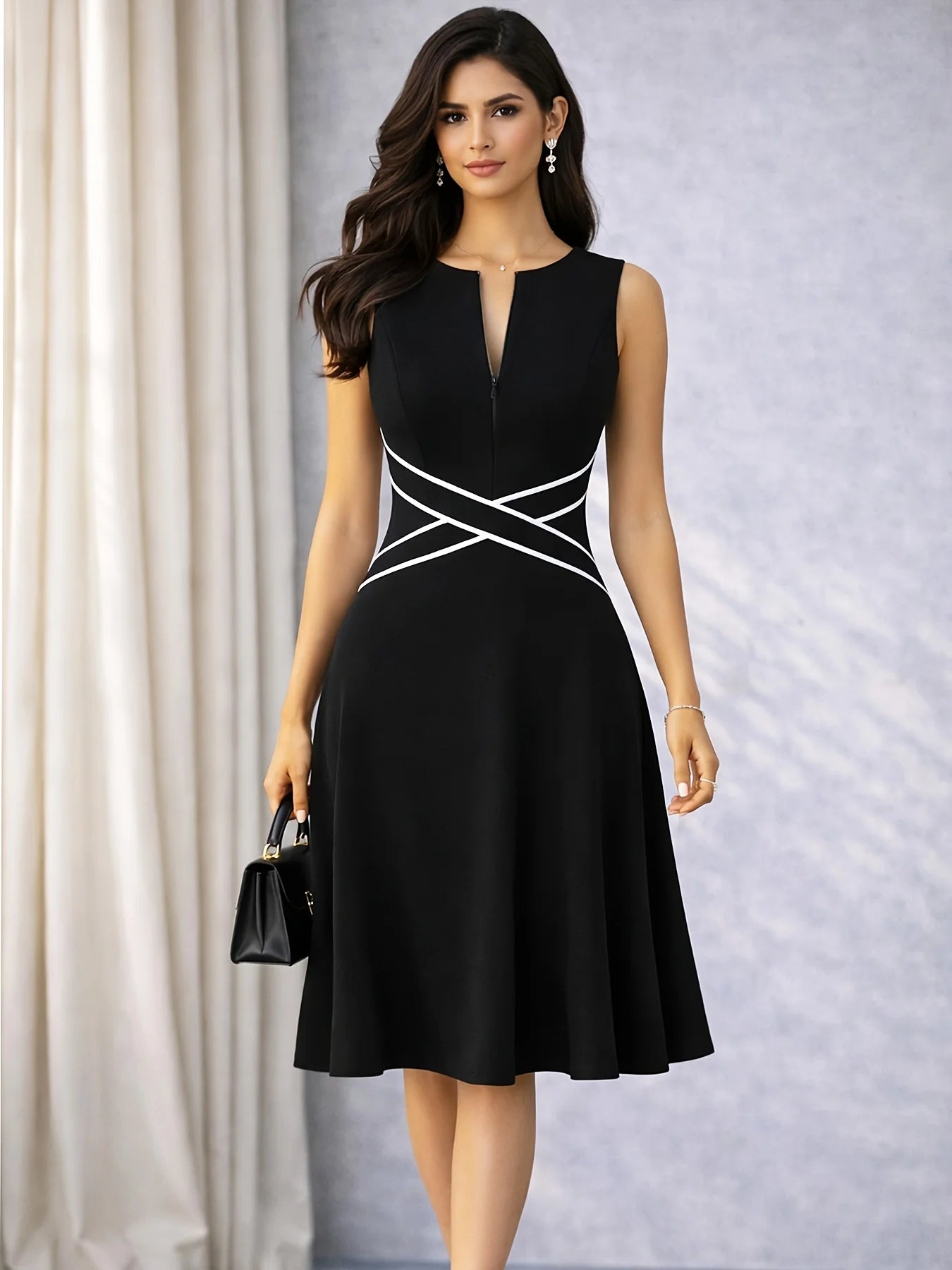 Front Zip Slim Fit & Flare Swing Dress