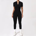 Sexy Hollow Backless Sport Bodycon Jumpsuits Women Sportswear Short Sleeve Zipper Gym Fitness Overalls One Piece Yoga Clothes