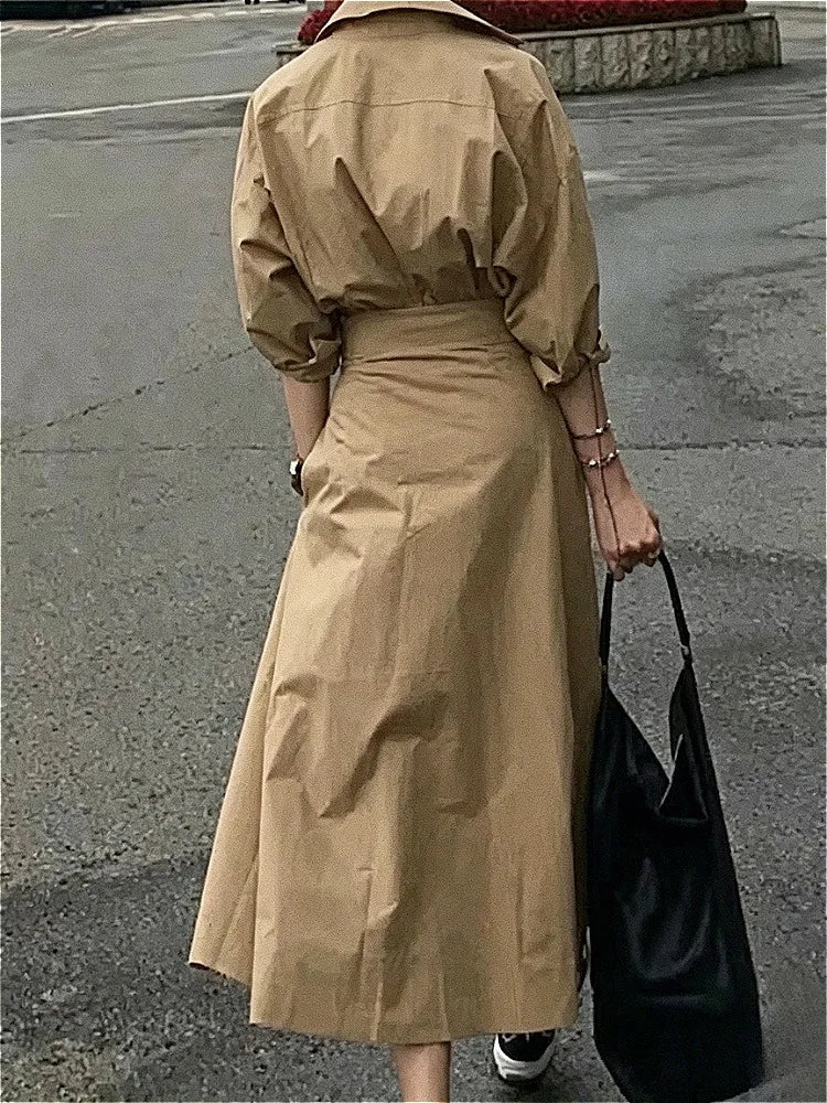 Puff Sleeve Casual Maxi Shirt Dress