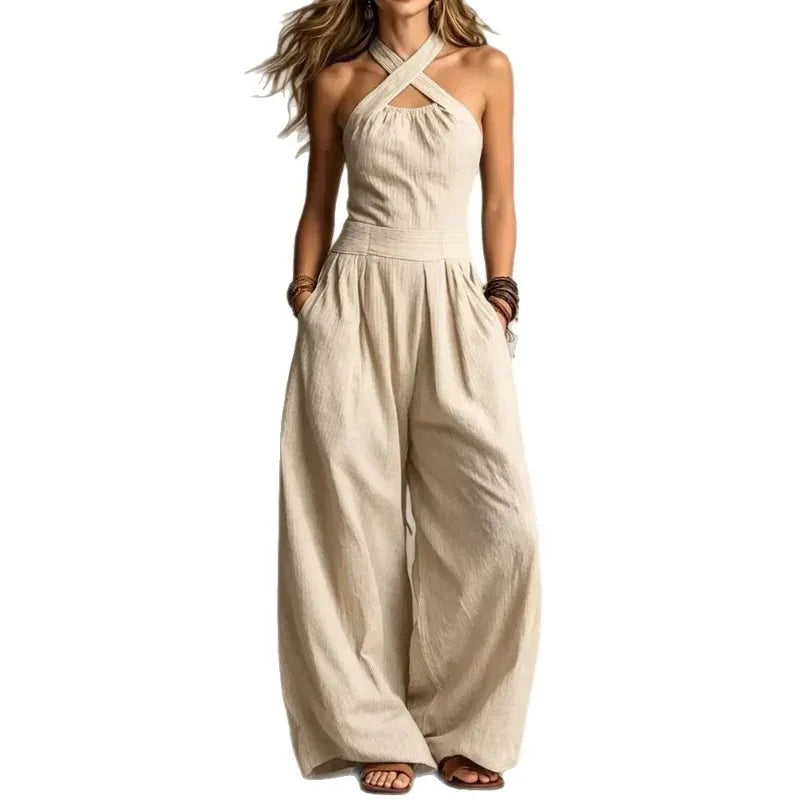 Female Jumpsuit New Sleeveless Women's Fashionable Casual Wide Leg Pants Simple Slim Fit Solid Color Slimming Jumpsuit