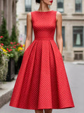 Polka Dot Pleated Swing Midi Dress