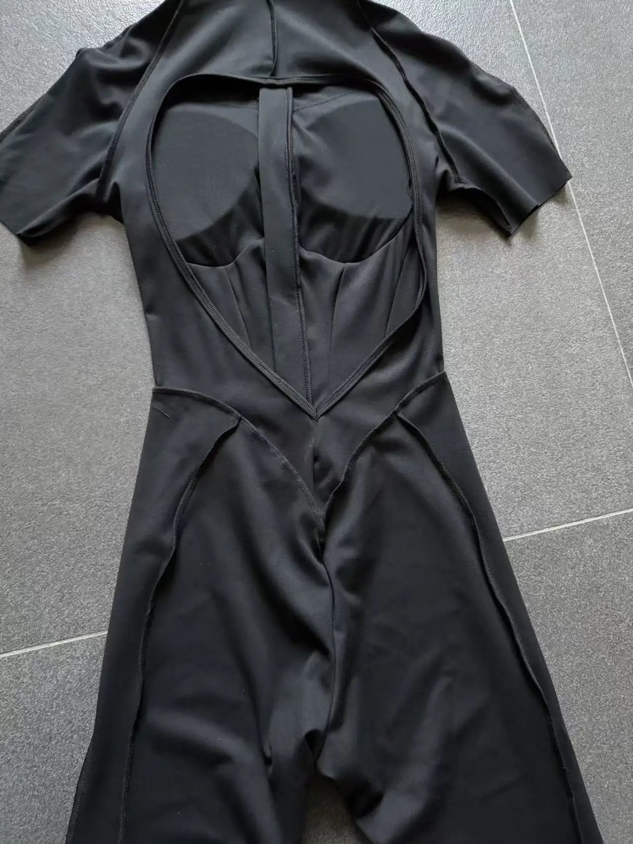 Sexy Hollow Backless Sport Bodycon Jumpsuits Women Sportswear Short Sleeve Zipper Gym Fitness Overalls One Piece Yoga Clothes
