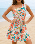 Elegant Women's One-Shoulder Floral Print Dress. Perfect for Dates, Shopping, Vacation, Beach Trips and Daily Casual Wear.
