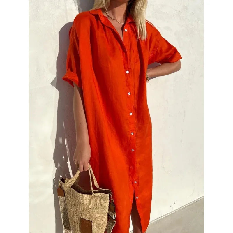 Short Sleeve Button Pocket Shirt Dress