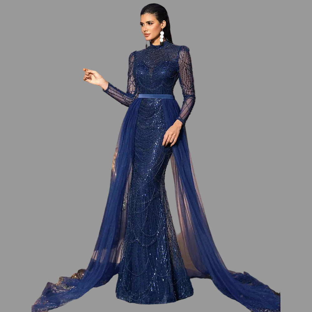 Sequined Mermaid Gown with Detachable Train