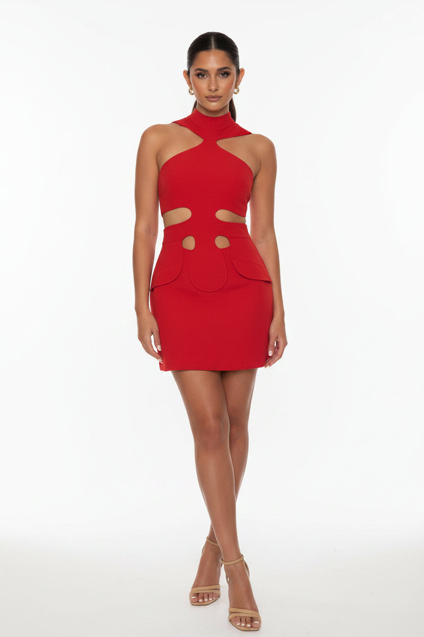 Lace Hollow Backless Mini Dress – Sleeveless, Slim Fit