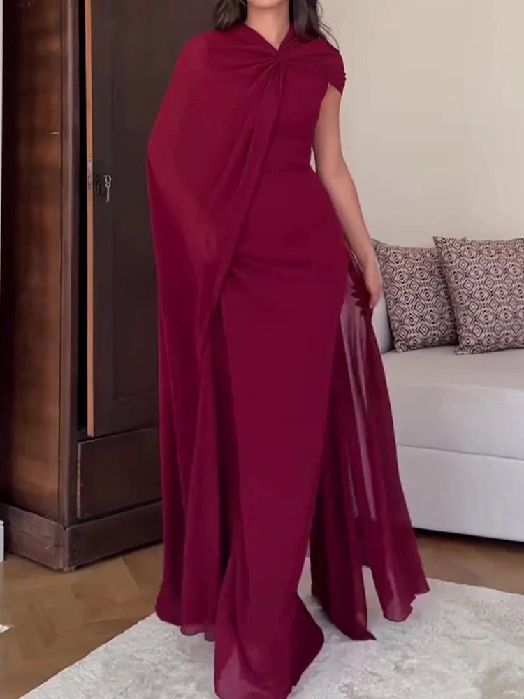 High-Waist Ruched Chiffon Maxi Dress