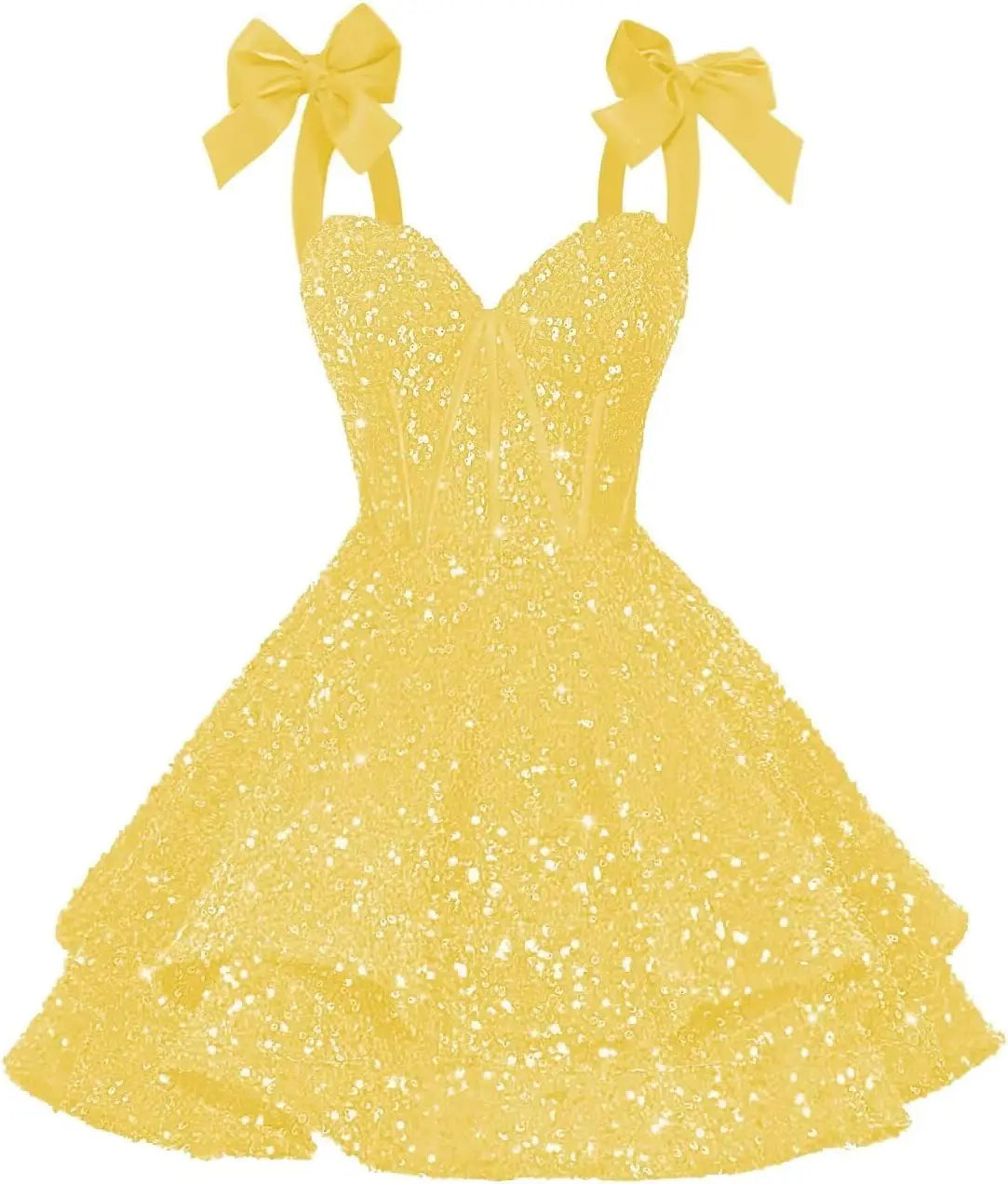 Sparkly Sequin Bows Homecoming Dresses 2026 Short Spaghetti Straps Tiered Satin Sweet Prom Cocktail Dress Graduation Dress