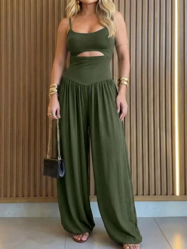 Cami Hollow-Out Waist Backless Tie-Back Slim Wide-Leg Jumpsuit
