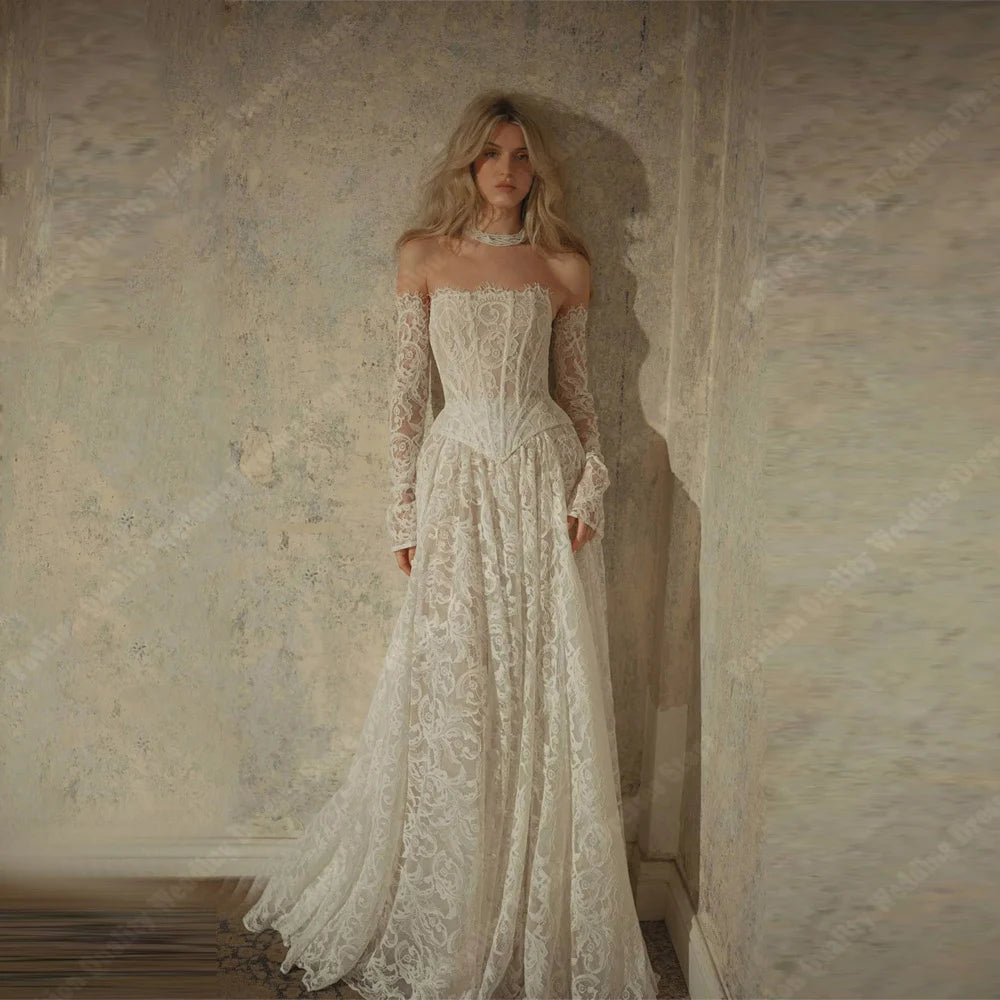 Elegant A-Line Women Wedding Dresses Off The Shoulder Princess Bridal Gowns Mopping Length Banquet Vestidos De Novias Customized