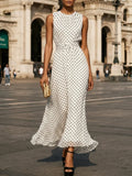 Sleeveless Polka Dot Maxi Dress Women Elegant Flowy Evening Gown