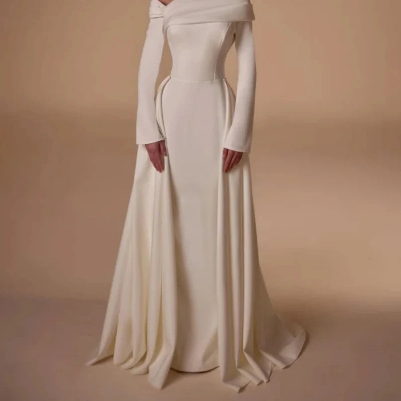 Off-Shoulder Jersey Pleated A-Line Prom Gown