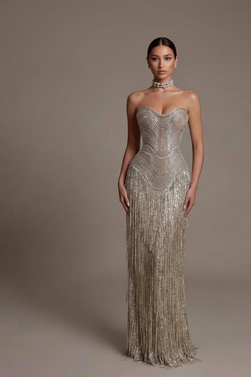 Sequin & Tassel Sweetheart Trumpet Prom Dress – Floor-Length, Custom