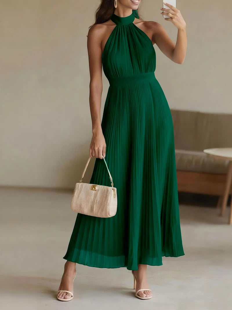 Square Neck Draped Pleated Maxi Dress