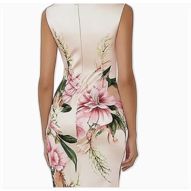 Geometric Print V-Neck Knee-Length Dress – Slim, Long Sleeve