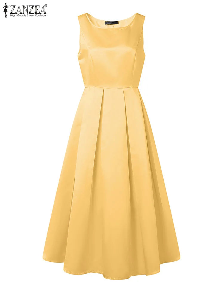 Inverted Pleat Boatneck Satin Midi Dress
