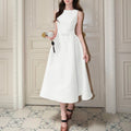 Satin Bow High Waist Midi Dress – Sleeveless, Loose Fit