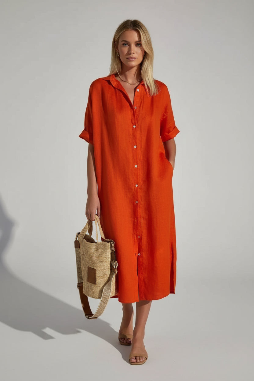 Short Sleeve Button Pocket Shirt Dress