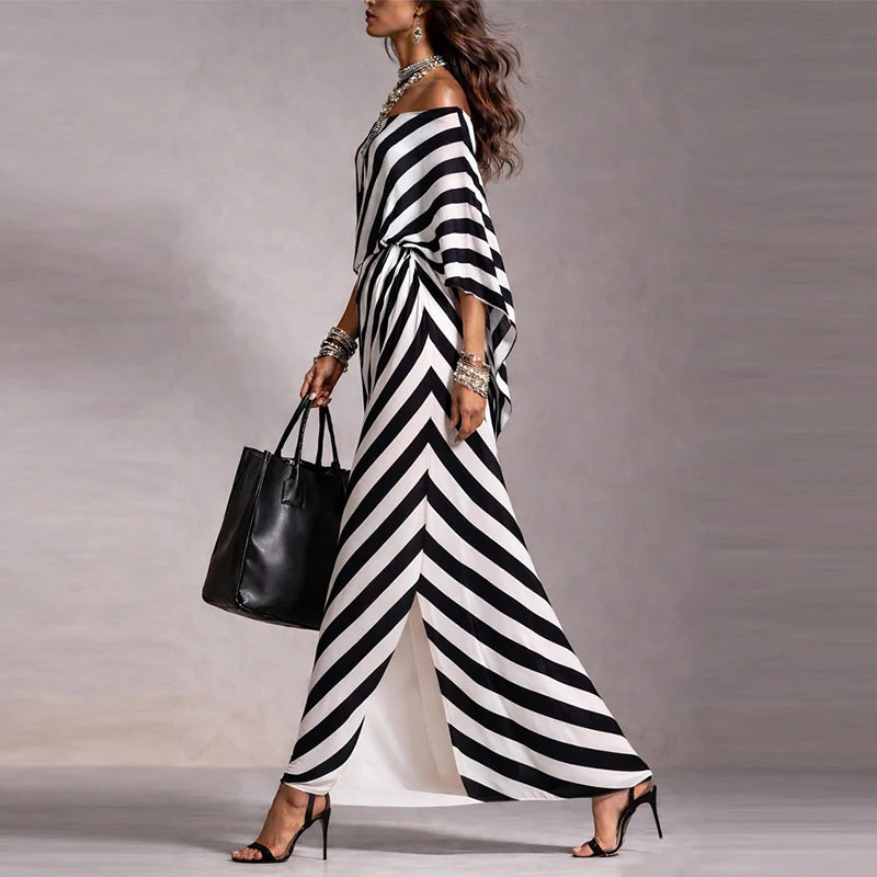 Off-Shoulder Half-Sleeve Loose Boho Maxi Dress